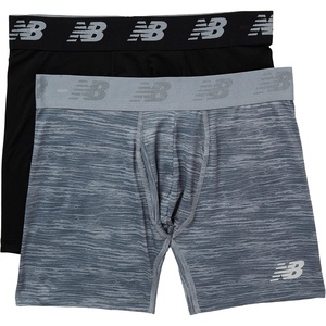 New Balance Mens Premium Performance 6″ Boxer Brief Underwear (Pack of 2)(Black/Steel Woodgrain)