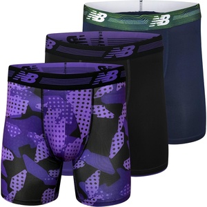 New Balance Men’s Ultra Soft Performance 6″ Boxer Briefs with No Fly (3 Pack)(Black/Pigment/Prism Purple Camo)