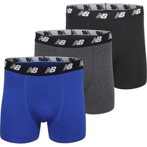 New Balance Men’s Velocity Cotton Breathable Lightweight No Fly Boxer Briefs Underwear (3 Pack)(Black/Blue/Dark Heather)