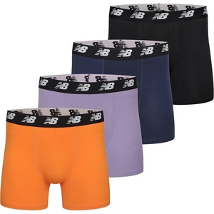 New Balance Men’s Velocity Cotton Breathable Lightweight No Fly Boxer Briefs Underwear (3 Pack)(Black/Varsity Orange/Dress Blues/Plum)