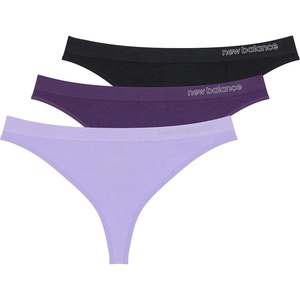New Balance womens Ultra Comfort Performance Seamless Thong Underwear (3 Pack) Thong Panties(Violet Tulip/Crown Jewel/Black)