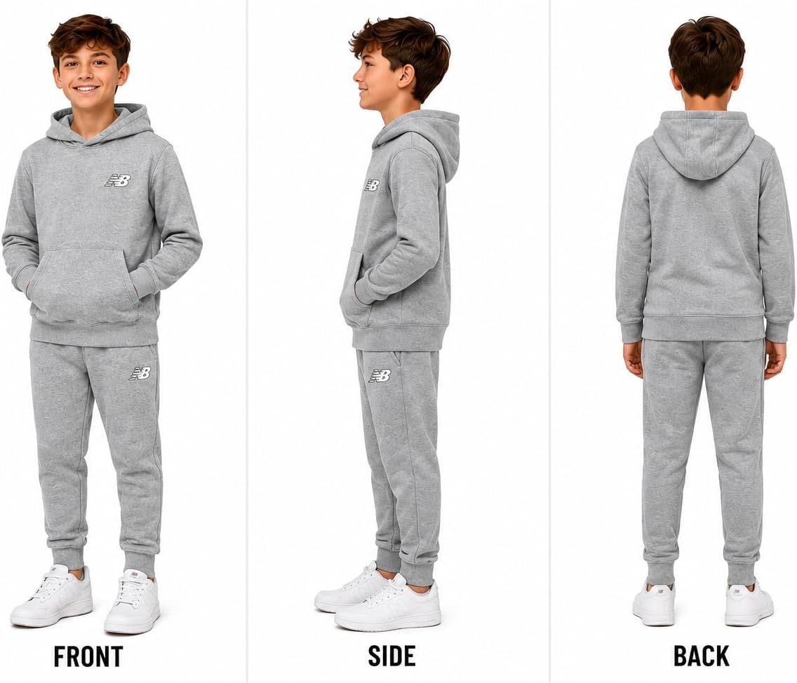 image:imageNew Balance Boys Sweatpants Set 2 Piece Fleece Pullover Boys Hoodie and Athletic Jogger Pants Youth Kids Activewear SetGrey