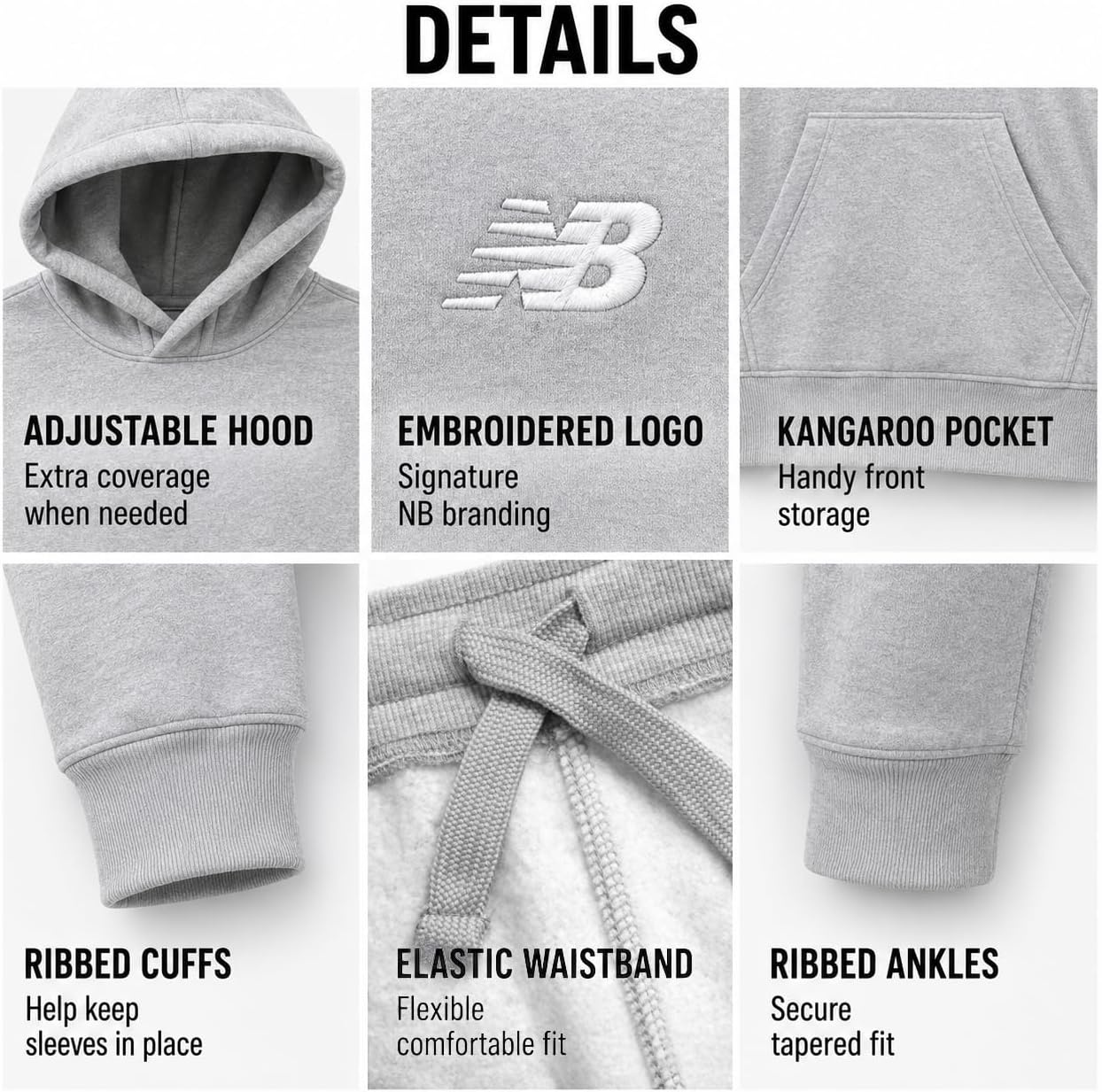 image:imageNew Balance Boys Sweatpants Set 2 Piece Fleece Pullover Boys Hoodie and Athletic Jogger Pants Youth Kids Activewear SetGrey