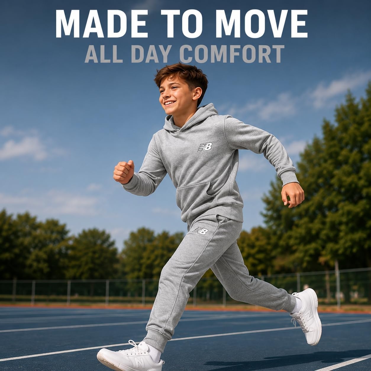 image:imageNew Balance Boys Sweatpants Set 2 Piece Fleece Pullover Boys Hoodie and Athletic Jogger Pants Youth Kids Activewear SetGrey