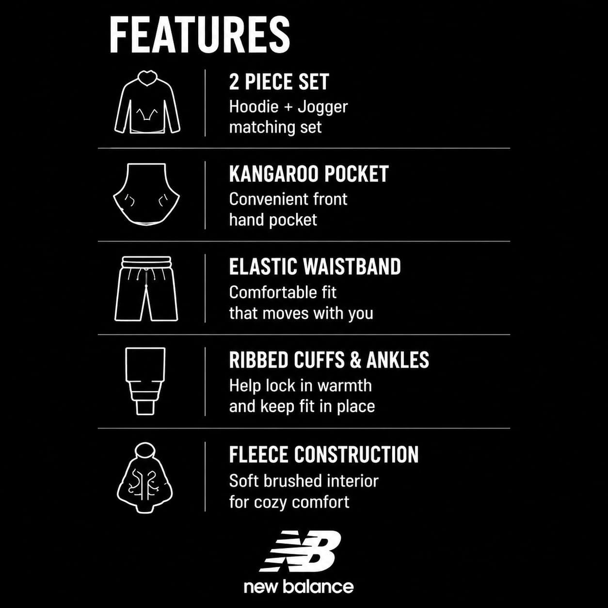 image:imageNew Balance Boys Sweatpants Set 2 Piece Fleece Pullover Boys Hoodie and Athletic Jogger Pants Youth Kids Activewear SetGrey