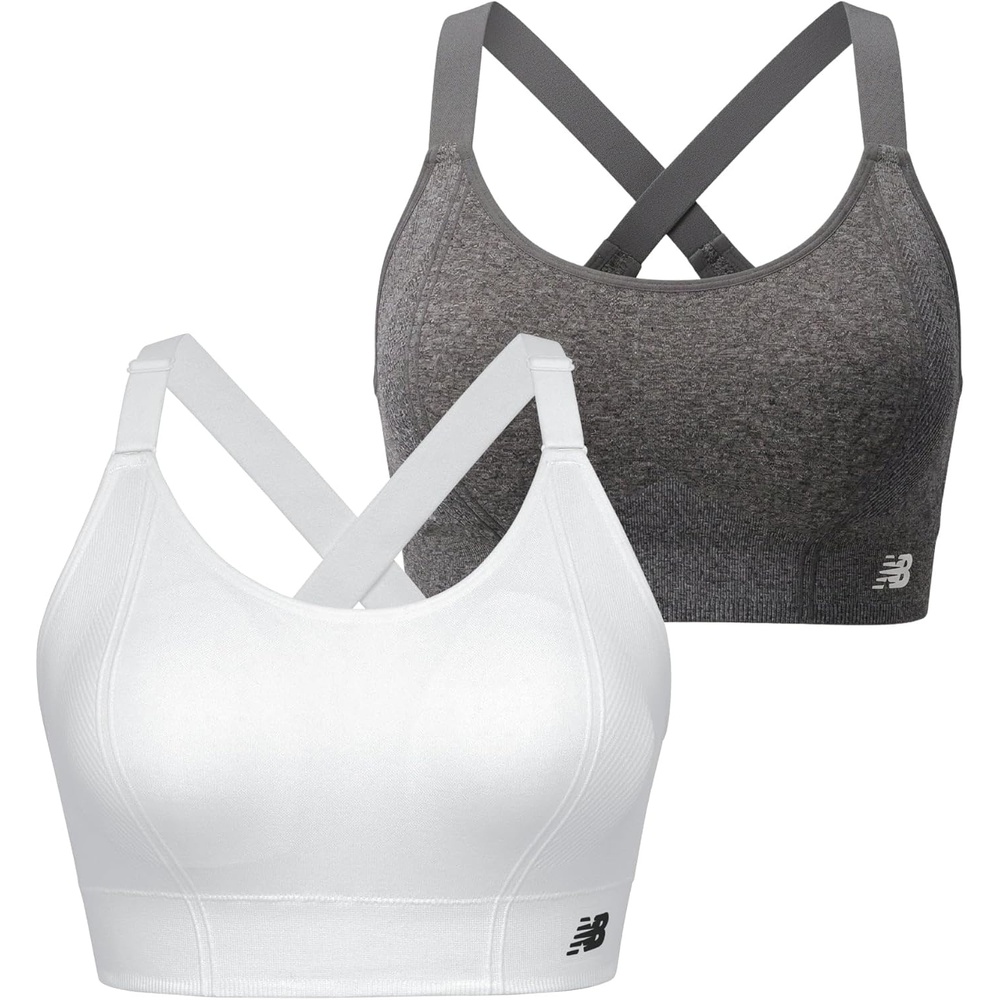 image:imageNew Balance 2 Pack Sports Bras for Women Seamless Wirefree Womens Sports Bra with Removable Pads Athletic Wear for WorkoutWhiteGray