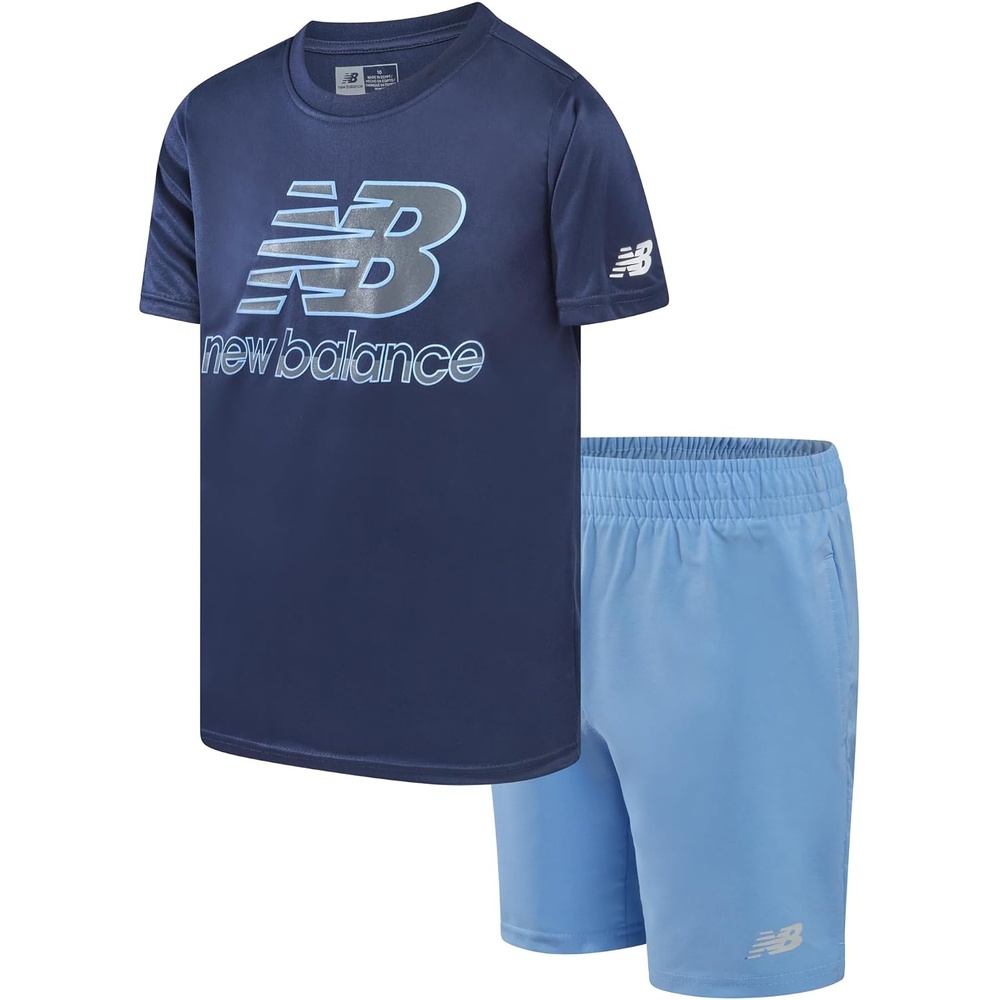 image:imageNew Balance Boys 2 Piece Athletic Shirt amp Basketball Shorts with Pockets  Breathable Lightweight Feel Flexible Relaxed Design Built for Running Training Recess Casual Wear amp Busy DaysNb NavyElectric Sky