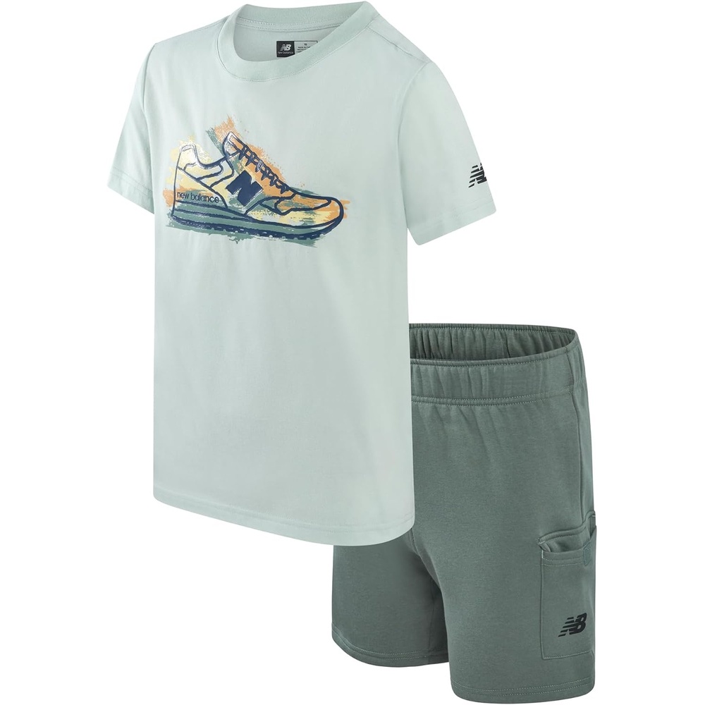 image:imageNew Balance Boys 2 Piece Short Sleeve TShirt amp Fleece Cargo Shorts 812  Standout Graphic Look Smooth Durable Feel Flexible Bottoms Built for Sports Active Routines amp Everyday PlayClay Ash