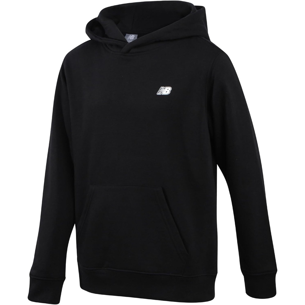 image:imageNew Balance Boys Cotton Fleece Pullover Hoodie with Pocket 2T20  Soft Brushed Interior Lined Hood amp Ribbed Cuffs Athletic Logo for Layering at School Sports amp Everyday PlayBlack