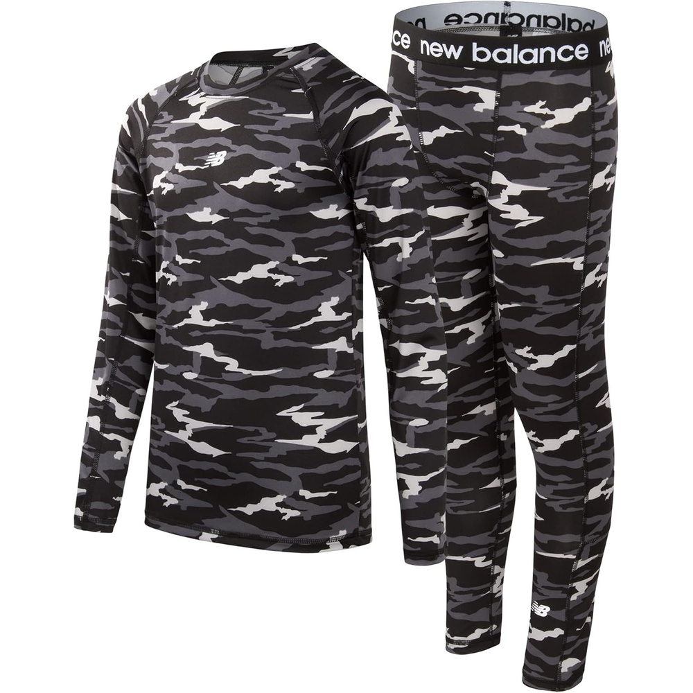 image:imageNew Balance Boys Performance Base Layer Set  2 Piece Athletic MoistureWicking Long Sleeve T Shirt and Tights Sizes 2T20Black Camo