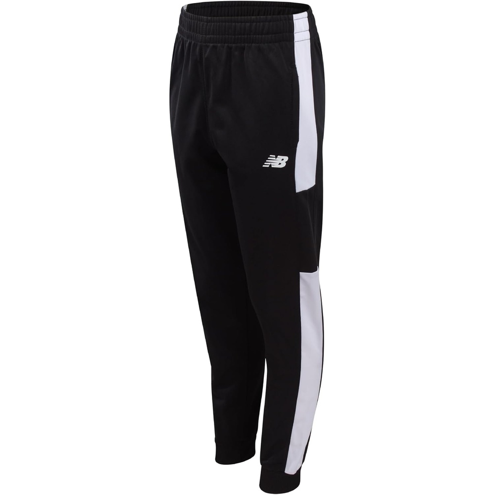 image:imageNew Balance Boys Sweatpants Performance Tricot Joggers Drawstring Waist  Secure Zip Pockets Breathable Stretch Fabric Reinforced Stitching Tapered Cuffed Hem for Gym School amp Field PlayDeep Black White