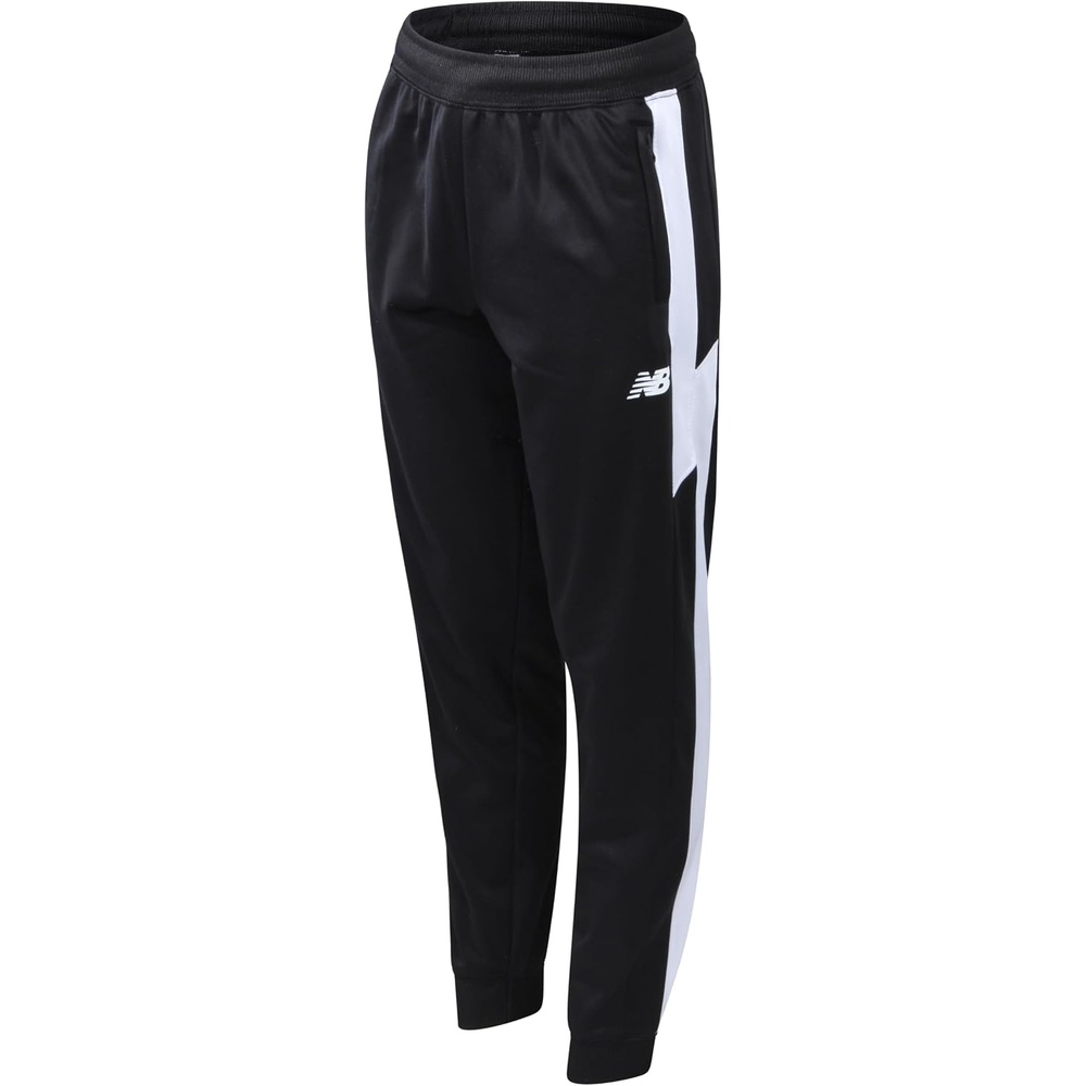 image:imageNew Balance Boys Sweatpants Performance Tricot Joggers Drawstring Waist  Secure Zip Pockets Breathable Stretch Fabric Reinforced Stitching Tapered Cuffed Hem for Gym School amp Field PlayBlack White