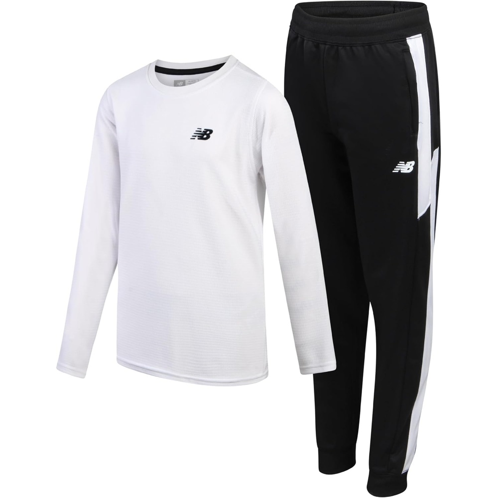 image:imageNew Balance Boys Sweatpants Set  2 Piece Athletic Bomber Jacket and Fleece Joggers Sweatpants Youth Activewear SetWhite Black