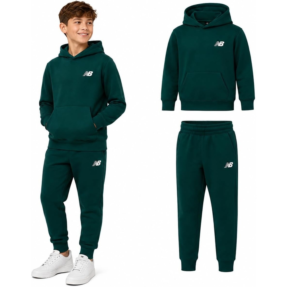 image:imageNew Balance Boys Sweatpants Set  2 Piece Fleece Pullover Boys Hoodie and Athletic Jogger Pants Youth Kids Activewear SetMarsh Green