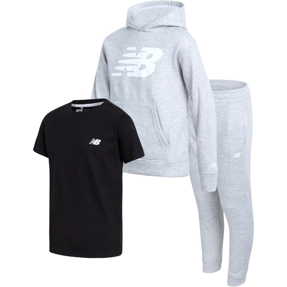 image:imageNew Balance Boys Sweatsuit 3 Piece Athletic Shirt Hoodie and Jogger SetGrey