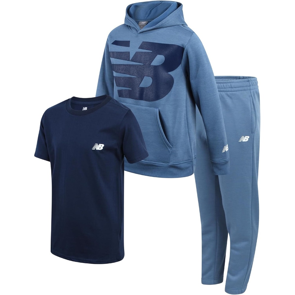 image:imageNew Balance Boys Sweatsuit 3 Piece Athletic Shirt Hoodie and Jogger SetHeron Blue