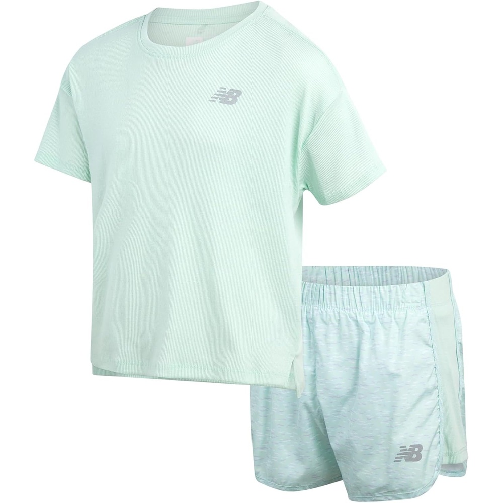 image:imageNew Balance Girls 2 Piece Ribbed Shirt amp Athletic Shorts Summer Outfit Set  Soft Stretch Texture Breathable Airflow Flexible Motion Everyday Comfort for School Practice Travel amp Casual DaysCosmic Jade