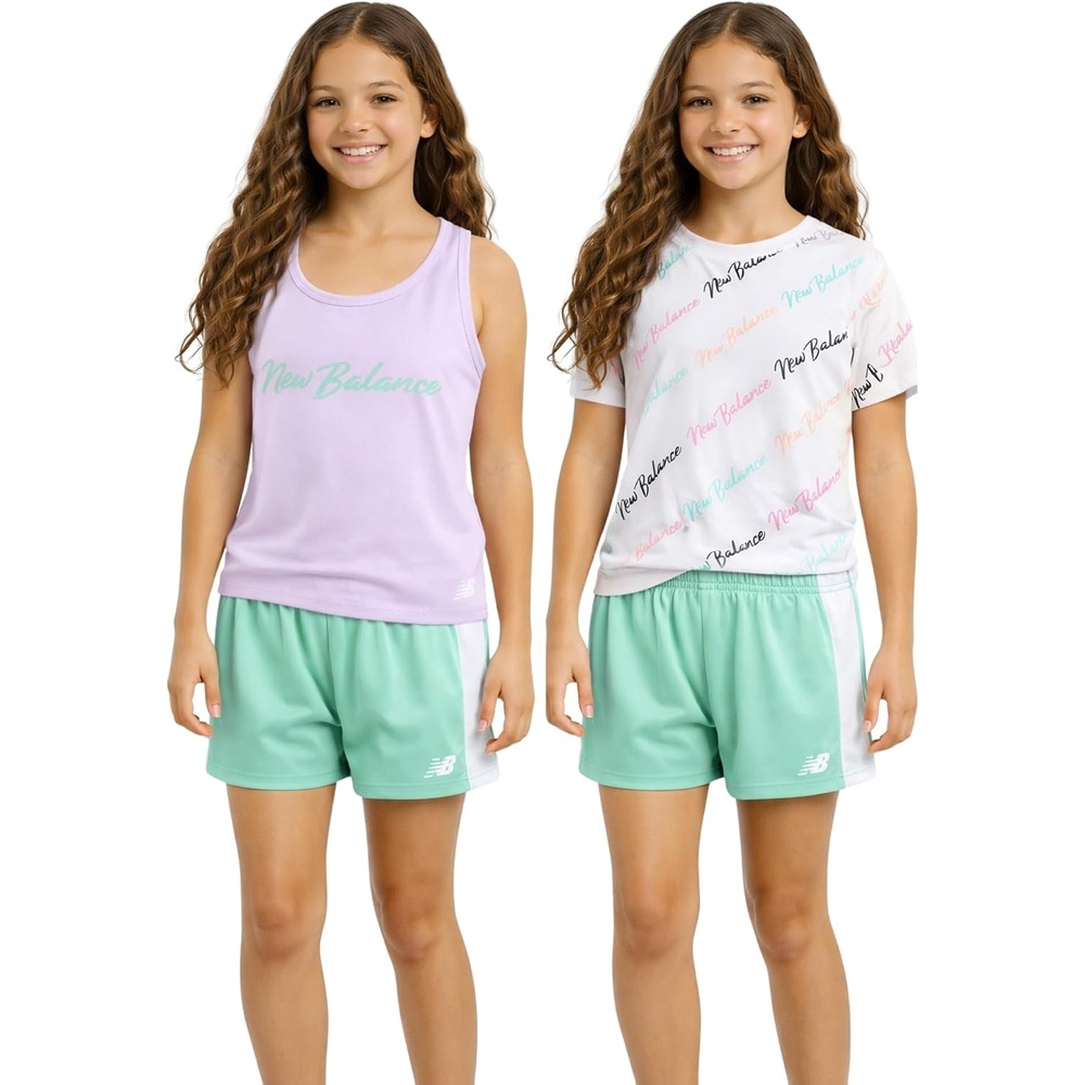 image:imageNew Balance Girls 3 Piece Athletic T Shirt Tank Top amp Shorts Summer Outfit  Breathable Lightweight Feel Airy Coverage Soft Flexibility MixandMatch Pieces Built for Play School amp Warm DaysTaroRaspberryMint