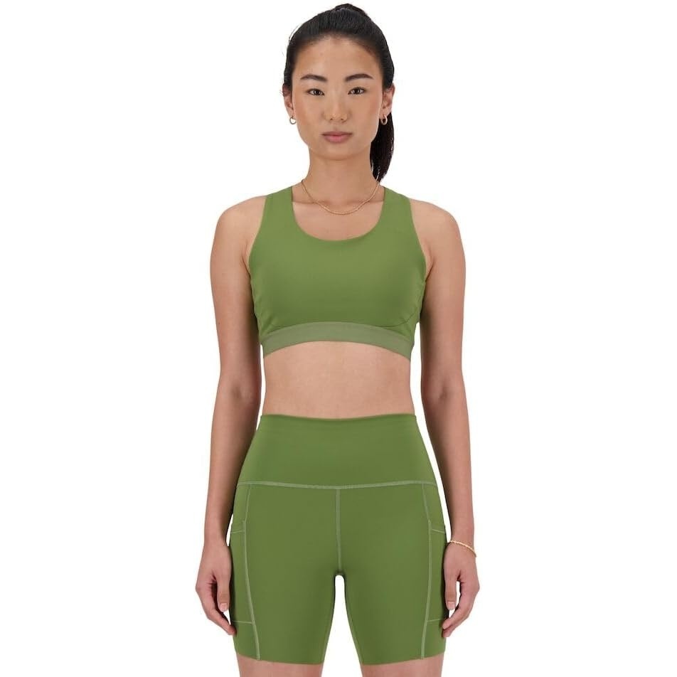 image:imageNew Balance Womens Nb Sleek Medium Support Pocket Sports BraDark Olivine