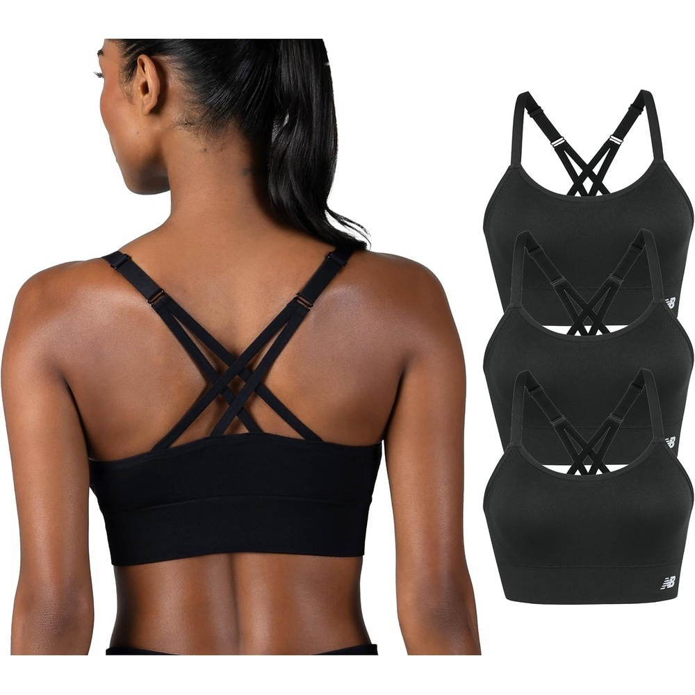 image:imageNew Balance Womens Seamless Strappy Sports Bra 3 Pack  Wirefree Athletic Bralette for Yoga Training and Comfort WearBlack