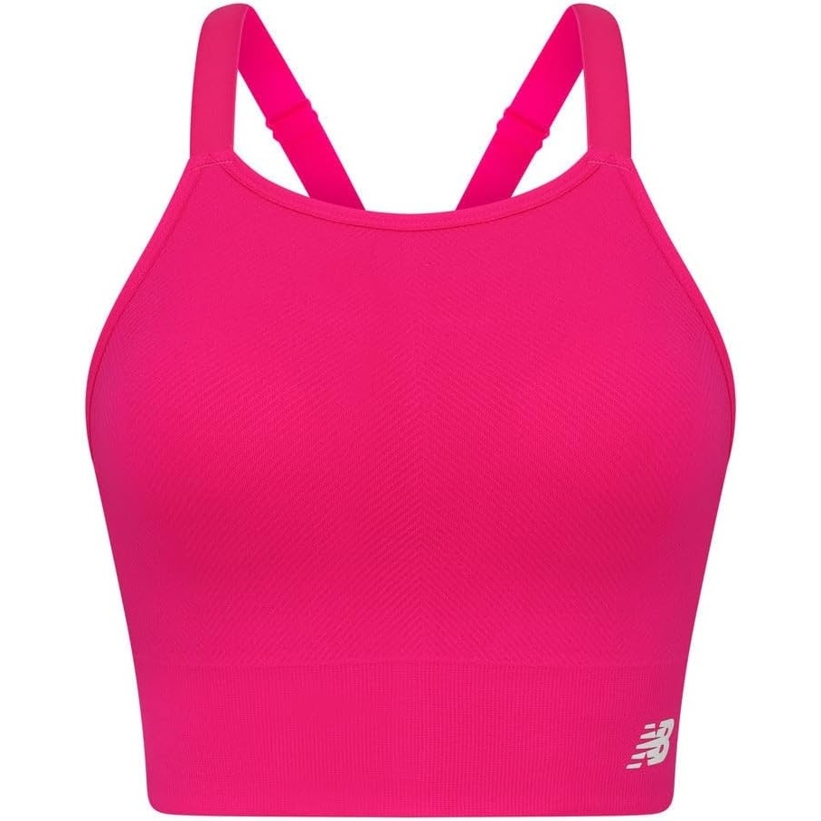 image:imageNew Balance Womens Seamless Wirefree Strappy Longline HighNeck Sports Bra with Removable Pads Alpha Pink Large