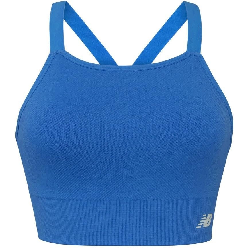 image:imageNew Balance Womens Seamless Wirefree Strappy Longline HighNeck Sports Bra with Removable Pads Electric Blue X Large