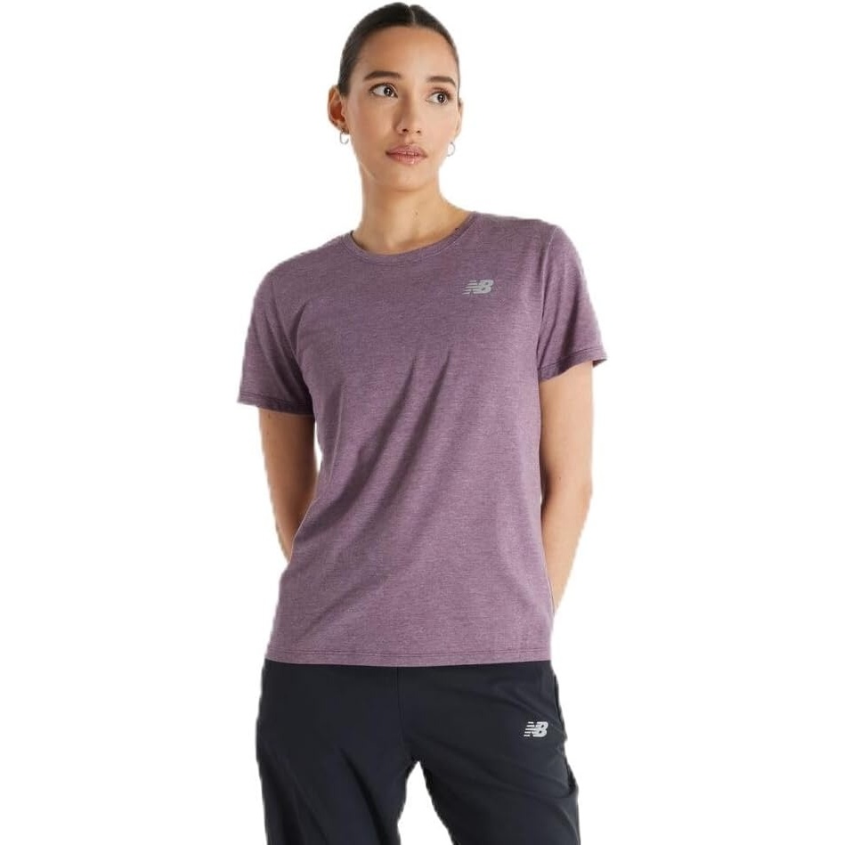 image:imageNew Balance Womens Sport Essentials Heathertech TShirtPlum Brown Heather