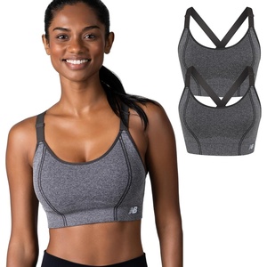 New Balance 2 Pack Sports Bras for Women, Seamless Wirefree Womens Sports Bra with Removable Pads, Athletic Wear for Workout(Black Cement/Black Cement)