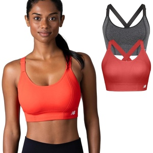 New Balance 2 Pack Sports Bras for Women, Seamless Wirefree Womens Sports Bra with Removable Pads, Athletic Wear for Workout(Gray/Red)