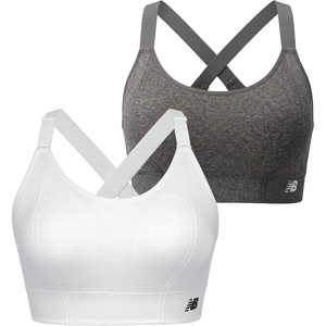 New Balance 2 Pack Sports Bras for Women, Seamless Wirefree Womens Sports Bra with Removable Pads, Athletic Wear for Workout(White/Gray)