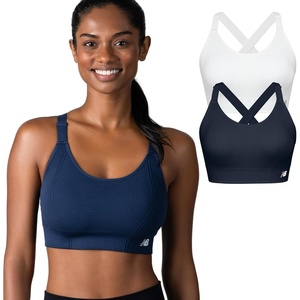 New Balance 2 Pack Sports Bras for Women, Seamless Wirefree Womens Sports Bra with Removable Pads, Athletic Wear for Workout(White/Navy)