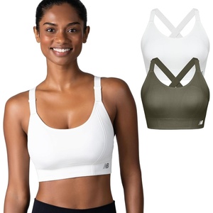 New Balance 2 Pack Sports Bras for Women, Seamless Wirefree Womens Sports Bra with Removable Pads, Athletic Wear for Workout(White/Olive)