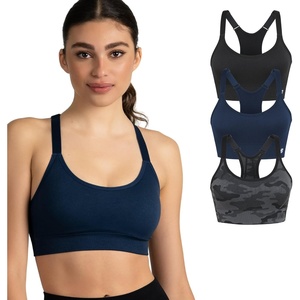 New Balance 3 Pack Seamless Sports Bras for Women, Cami Keyhole Breathability, Gym Sports Bra, Yoga Workout Set(Black/Navy/Blue)