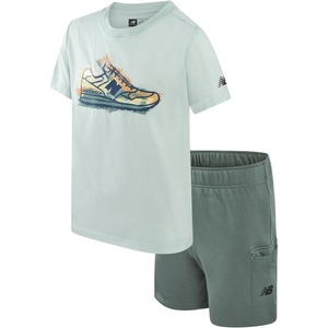 New Balance Boys 2 Piece Short Sleeve T-Shirt & Fleece Cargo Shorts 8-12 | Standout Graphic Look, Smooth Durable Feel, Flexible Bottoms Built for Sports, Active Routines & Everyday Play(Clay Ash)