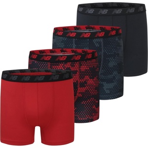 New Balance Boys’ 3.5″ Underwear, Performance Boxer Briefs (4 Pack)(Magnet Print/Team Red/Black/Team Red Print)
