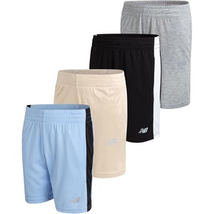 New Balance Boys Athletic Shorts – 4 Pack Quick Dry Active Performance Mesh Gym Basketball Short for Boys (8-20)(Sky Timberwolf Tan)