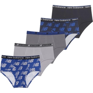 New Balance Boys’ Non-brushed Jersey Performance Wicking Cotton Brief Underwear (5 Pack)(Team Royal/Raincloud/Black/Castlerock/Black)
