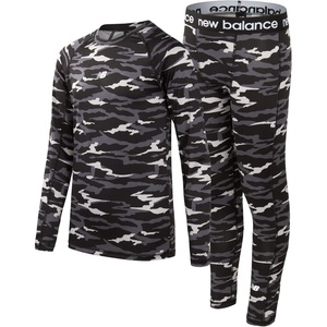 New Balance Boys Performance Base Layer Set – 2 Piece Athletic Moisture-Wicking Long Sleeve T Shirt and Tights (Sizes: 2T-20)(Black Camo)