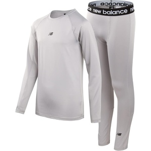 New Balance Boys Performance Base Layer Set – 2 Piece Athletic Moisture-Wicking Long Sleeve T Shirt and Tights (Sizes: 2T-20)(Grey Solid)