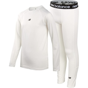 New Balance Boys Performance Base Layer Set – 2 Piece Athletic Moisture-Wicking Long Sleeve T Shirt and Tights (Sizes: 2T-20)(White Solid)