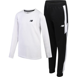 New Balance Boys Sweatpants Set – 2 Piece Athletic Bomber Jacket and Fleece Joggers Sweatpants Youth Activewear Set(White Black)