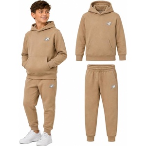 New Balance Boys Sweatpants Set – 2 Piece Fleece Pullover Boys Hoodie and Athletic Jogger Pants Youth Kids Activewear Set(Stone)
