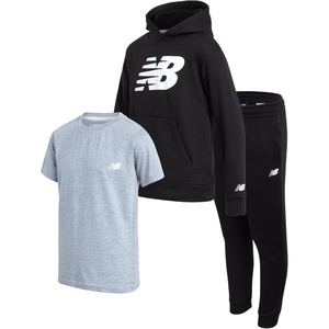 New Balance Boys Sweatsuit 3 Piece Athletic Shirt, Hoodie and Jogger Set(Black)