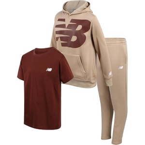 New Balance Boys Sweatsuit 3 Piece Athletic Shirt, Hoodie and Jogger Set(Rich Oak)