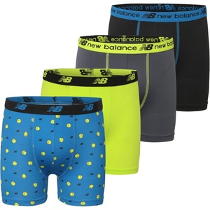 New Balance Boys’ Tagless Moisture Wicking Breathable Boxer Briefs Underwear (2 Performance/2 Mesh)(Blue Oasis/Thirty Watt/Thunder/Black)