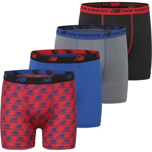 New Balance Boys’ Tagless Moisture Wicking Breathable Boxer Briefs Underwear (2 Performance/2 Mesh)(Team Red/Black/Team Royal/Dark Arctic Grey)