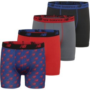 New Balance Boys’ Tagless Moisture Wicking Breathable Boxer Briefs Underwear (2 Performance/2 Mesh)(Team Royal/Team Red/Dark Arctic Grey/Black)