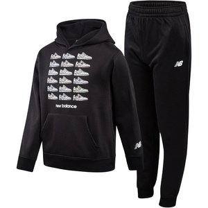 New Balance Boys Tracksuit 2 Piece Hoodie & Jogger Sweatpants 8-16 | Deep Kangaroo Pockets, Designed for Easy Movement, from Gym Class To Weekend Errands, Sharp Matching Vibe(Black)