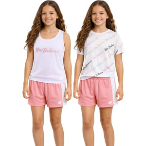 New Balance Girls 3 Piece Athletic T Shirt, Tank Top & Shorts Summer Outfit | Breathable Lightweight Feel, Airy Coverage, Soft Flexibility, Mix-and-Match Pieces Built for Play, School & Warm Days(White/Oat/Grapefruit)