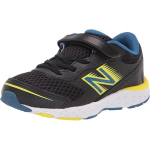New Balance Kids’ 680 V6 Hook and Loop Running Shoe(Black/Oxygen Blue/Sulphur Yellow)